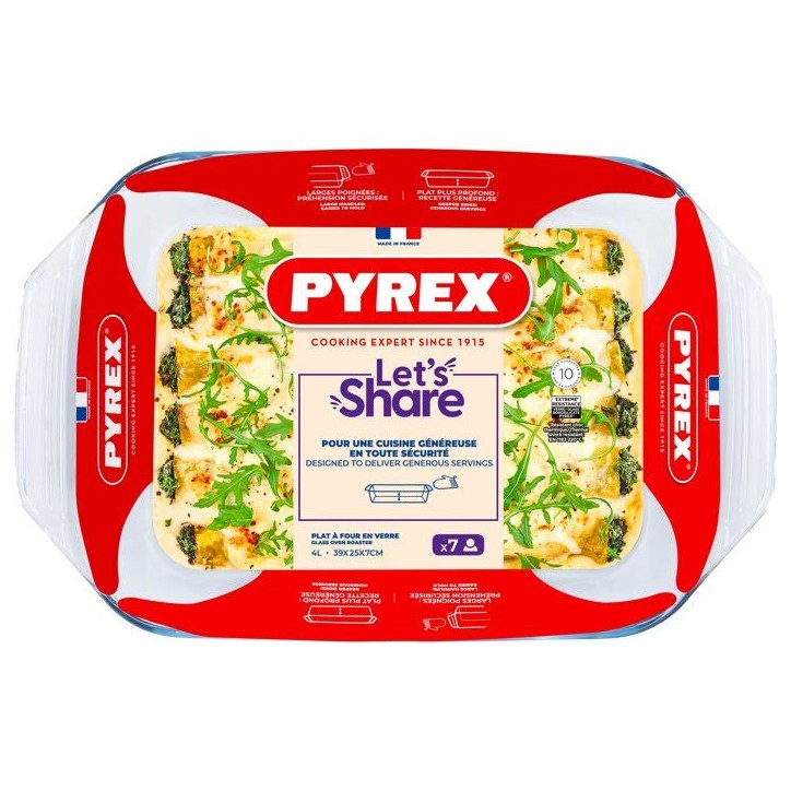 Plat a four rectangulaire - PYREX - Let's Share - 39 x 25 cm - Verre Plat a four rectangulaire - PYREX - Let's Share - 39 x 25 cm - Verre