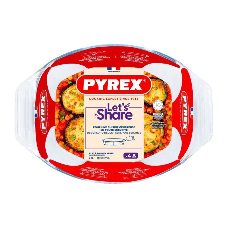 Plat a four ovale - PYREX - Let's Share - 35 x 24 cm - Verre