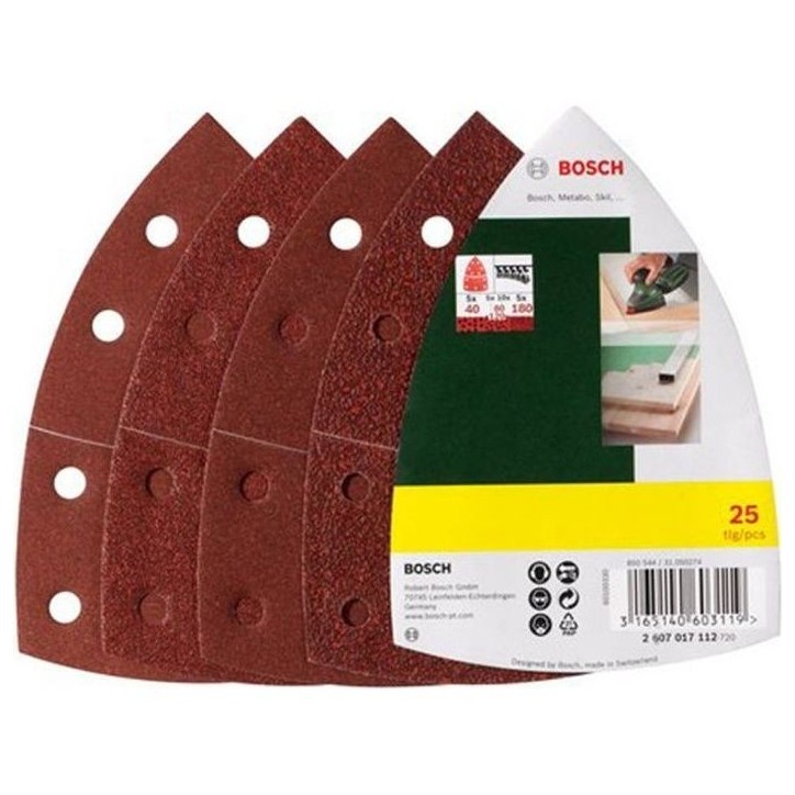 Assortiment de 25 disques abrasifs Bosch - Pour Ponceuses Multi, Grain 40/80/120/180 Assortiment de 25 disques abrasifs Bosch - Pour Ponceuses Multi, Grain 40/80/120/180