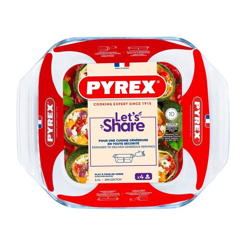 Plat a four carré - PYREX - Let's Share - 29 x 23 cm - Verre