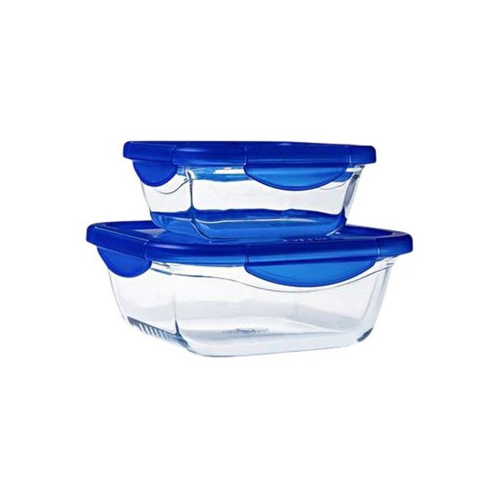 Lot de 2 boîtes de conservation carrées - PYREX - COOK & GO - Hermétique - 0,8 L et 1,9 L - Verre Lot de 2 boîtes de conservation carrées - PYREX - COOK & GO - Hermétique - 0,8 L et 1,9 L - Verre