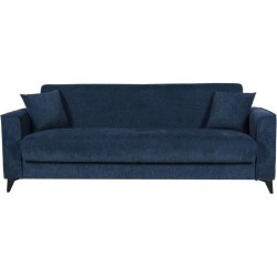 Canapé convertible 3 places - BERGAMO - Tissu bleu foncé - 2 coussin