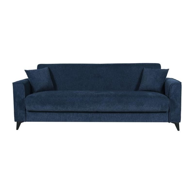 Canapé convertible 3 places - BERGAMO - Tissu bleu foncé - 2 coussin Canapé convertible 3 places - BERGAMO - Tissu bleu foncé - 2 coussin