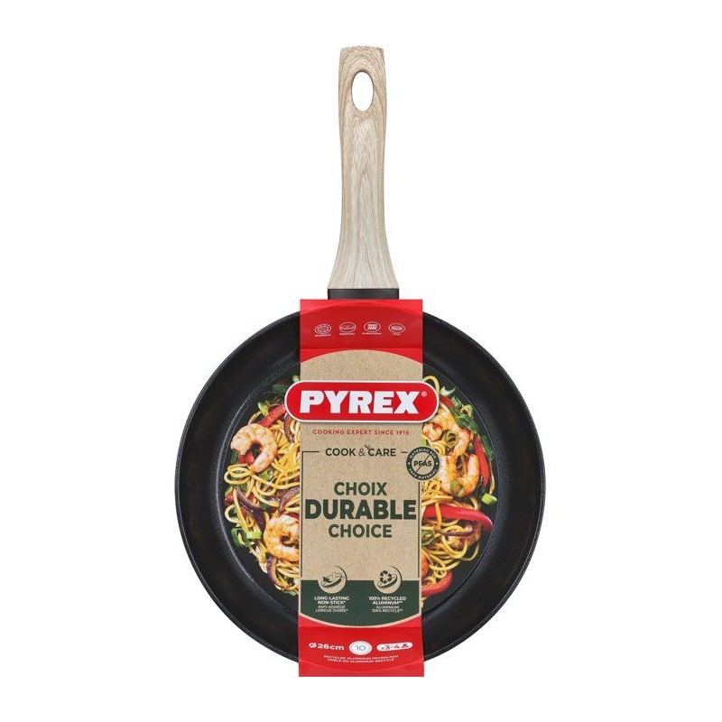 Poele - PYREX - Cook & Care - 26 cm - Anti-adhérent - Induction - San