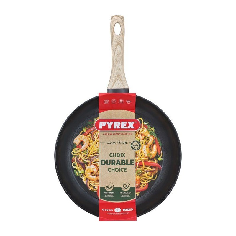 Poele - PYREX - Cook & Care - 30 cm - Anti-adhérent - Induction - San