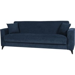 Canapé convertible 3 places - BERGAMO - Tissu bleu foncé - 2 coussin
