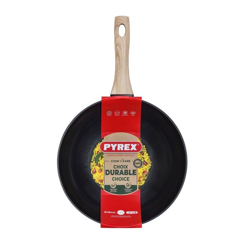 Wok - PYREX - Cook & Care - 28 cm - Anti-adhérent - Induction - Sans