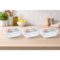 Lunch box - PYREX - Lot de 3 boîtes en verre - Rectangulaire - Couvercle hermétique - Design abstrait - 0.80 L