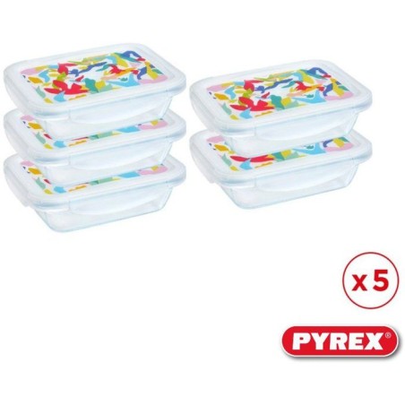 Lunch box - PYREX - Lot de 5 boîtes en verre - Rectangulaire - Couver