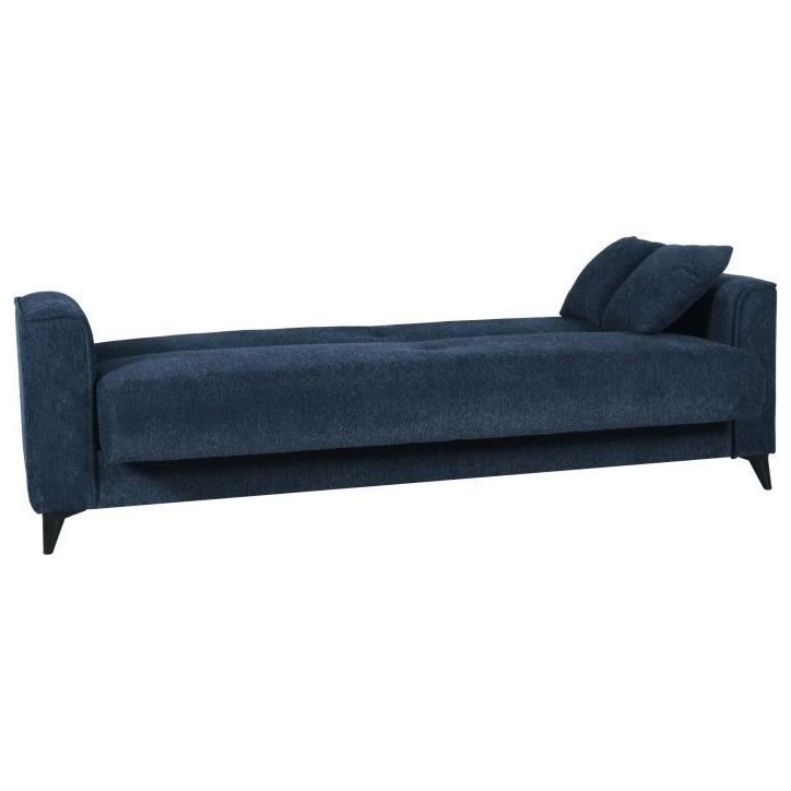 Canapé convertible 3 places - BERGAMO - Tissu bleu foncé - 2 coussins - coffre de rangement - 230 x 85 x 89 cm Canapé convertible 3 places - BERGAMO - Tissu bleu foncé - 2 coussins - coffre de rangement - 230 x 85 x 89 cm