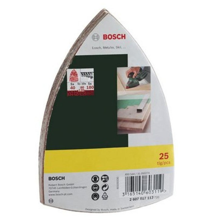 Assortiment de 25 disques abrasifs Bosch - Pour Ponceuses Multi, Grain 40/80/120/180 Assortiment de 25 disques abrasifs Bosch - Pour Ponceuses Multi, Grain 40/80/120/180