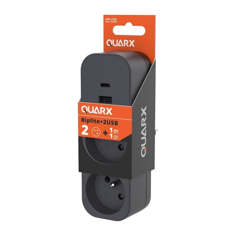 Biplite - QUARX - 2P 16A - Avec USB-A et USB-C, conforme NF