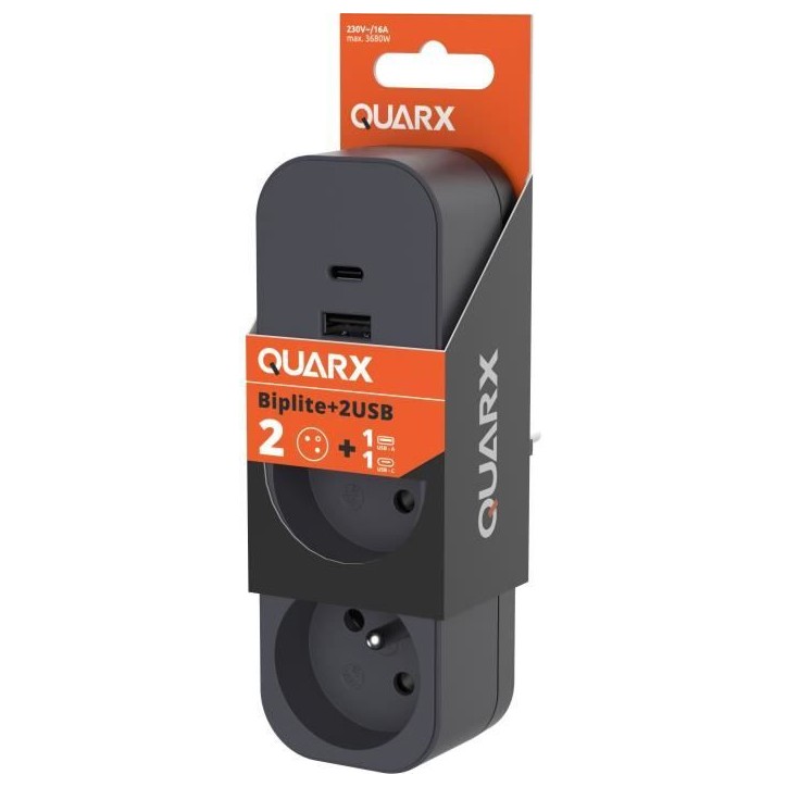 Biplite - QUARX - 2P 16A - Avec USB-A et USB-C, conforme NF Biplite - QUARX - 2P 16A - Avec USB-A et USB-C, conforme NF