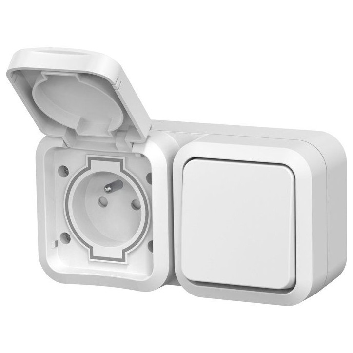 Va-et-vient + prise 2P+T - QUARX - Aqua Pro - IP55 - Prise 16A + Inter 10A - Connexion rapide - Blanc Va-et-vient + prise 2P+T - QUARX - Aqua Pro - IP55 - Prise 16A + Inter 10A - Connexion rapide - Blanc