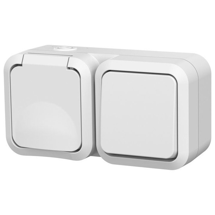 Va-et-vient + prise 2P+T - QUARX - Aqua Pro - IP55 - Prise 16A + Inter 10A - Connexion rapide - Blanc Va-et-vient + prise 2P+T - QUARX - Aqua Pro - IP55 - Prise 16A + Inter 10A - Connexion rapide - Blanc