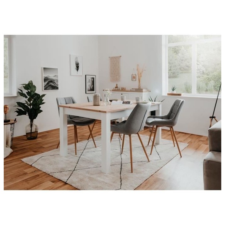Table a manger extensible BERGEN - Décor chene artisan et blanc - Rallonge 55 cm - Jusqu'a 12 personnes - L 160-215 x P 90 x H Table a manger extensible BERGEN - Décor chene artisan et blanc - Rallonge 55 cm - Jusqu'a 12 personnes - L 160-215 x P 90 x H