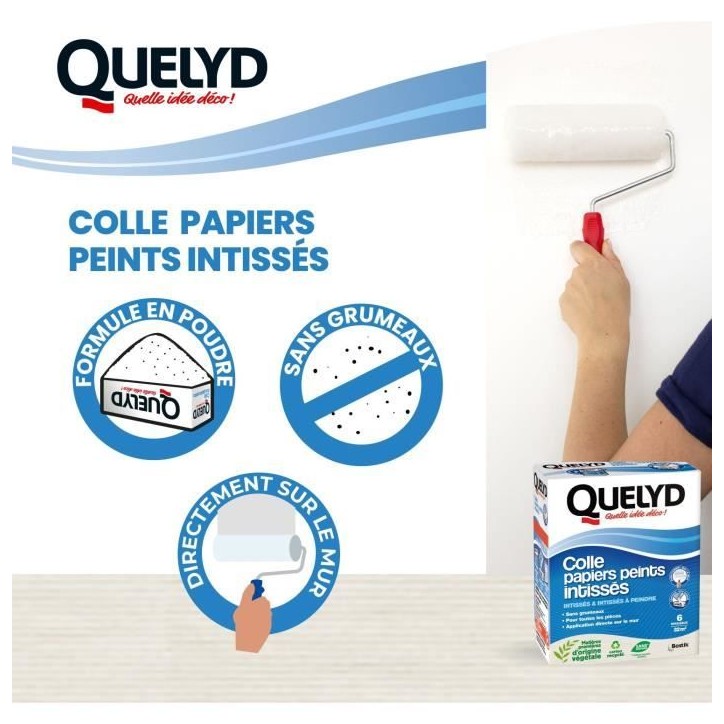 Colle papiers peints - QUELYD - Intissés en poudre - Toutes pieces - Application murale - Étui doseur 300 g Colle papiers peints - QUELYD - Intissés en poudre - Toutes pieces - Application murale - Étui doseur 300 g
