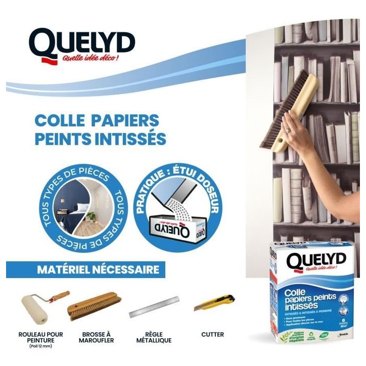 Colle papiers peints - QUELYD - Intissés en poudre - Toutes pieces - Application murale - Étui doseur 300 g Colle papiers peints - QUELYD - Intissés en poudre - Toutes pieces - Application murale - Étui doseur 300 g