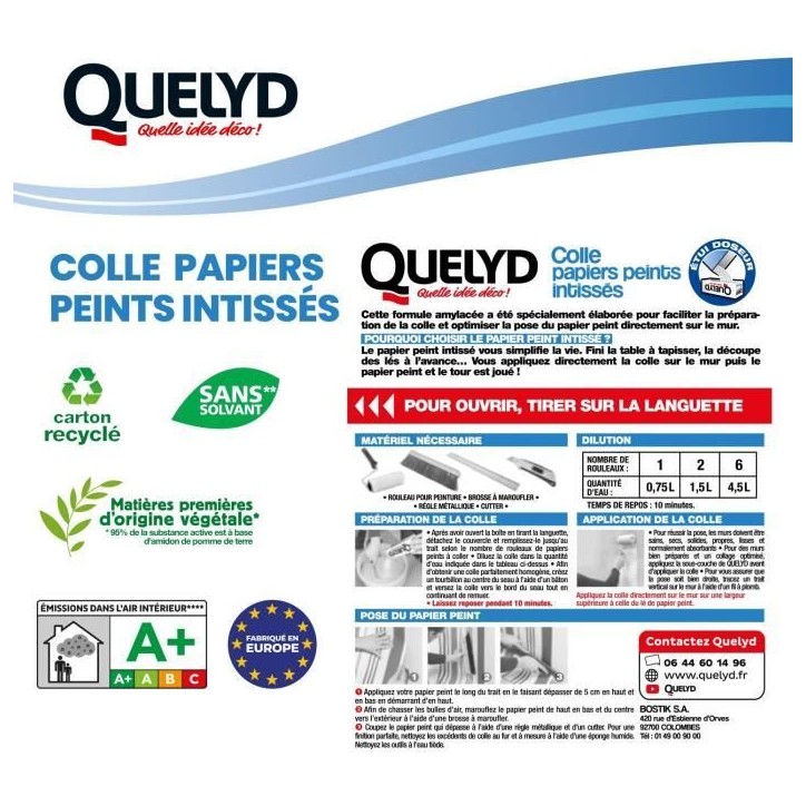 Colle papiers peints - QUELYD - Intissés en poudre - Toutes pieces - Application murale - Étui doseur 300 g Colle papiers peints - QUELYD - Intissés en poudre - Toutes pieces - Application murale - Étui doseur 300 g