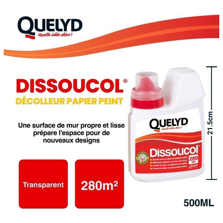 Décolleur papier peint - QUELYD - Dissoucol - Lessive - Supprime les résidus - Flacon 500 ml (280 m²) Décolleur papier peint - QUELYD - Dissoucol - Lessive - Supprime les résidus - Flacon 500 ml (280 m²)