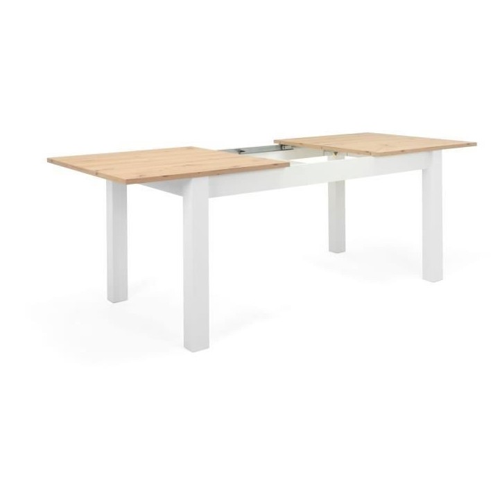 Table a manger extensible BERGEN - Décor chene artisan et blanc - Rallonge 55 cm - Jusqu'a 12 personnes - L 160-215 x P 90 x H Table a manger extensible BERGEN - Décor chene artisan et blanc - Rallonge 55 cm - Jusqu'a 12 personnes - L 160-215 x P 90 x H
