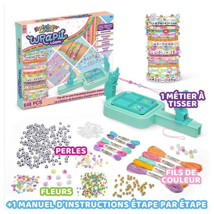 Kit de création de bracelets d'amitié - BANDAI - Rainbow Loom - Wrapit - 648 pieces - 20 projets DIY Kit de création de bracelets d'amitié - BANDAI - Rainbow Loom - Wrapit - 648 pieces - 20 projets DIY
