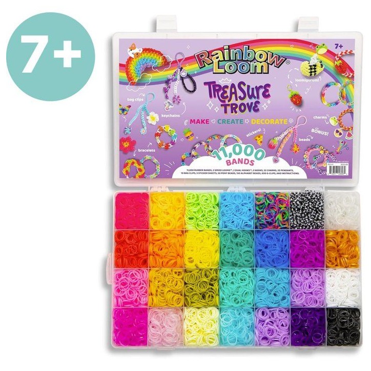 Kit créatif DIY bracelets élastiques - BANDAI - Rainbow Loom - Treasure Trove - 11 000 élastiques et accessoires Kit créatif DIY bracelets élastiques - BANDAI - Rainbow Loom - Treasure Trove - 11 000 élastiques et accessoires