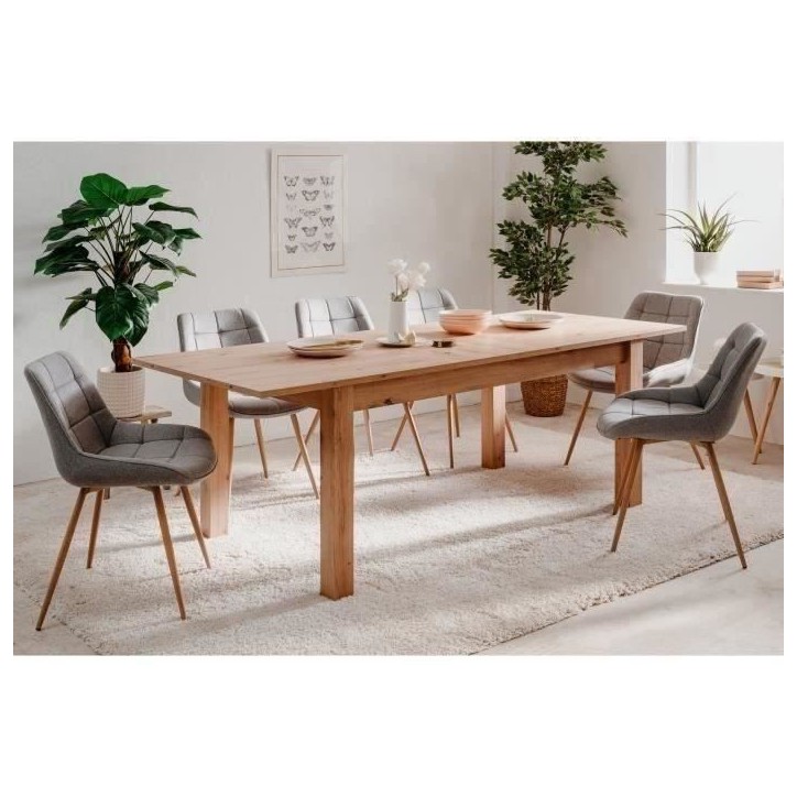 Table a manger extensible 6-10 personnes - Rectangulaire - MDF - Industriel - Bergen - L 160-200 x P 75 x H 90 cm Table a manger extensible 6-10 personnes - Rectangulaire - MDF - Industriel - Bergen - L 160-200 x P 75 x H 90 cm