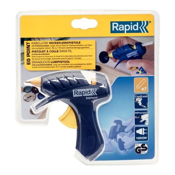 Pistolet a colle sans fil - RAPID - EGPoint - Buse de 8mm - Cordon amovible - Batterie fournie