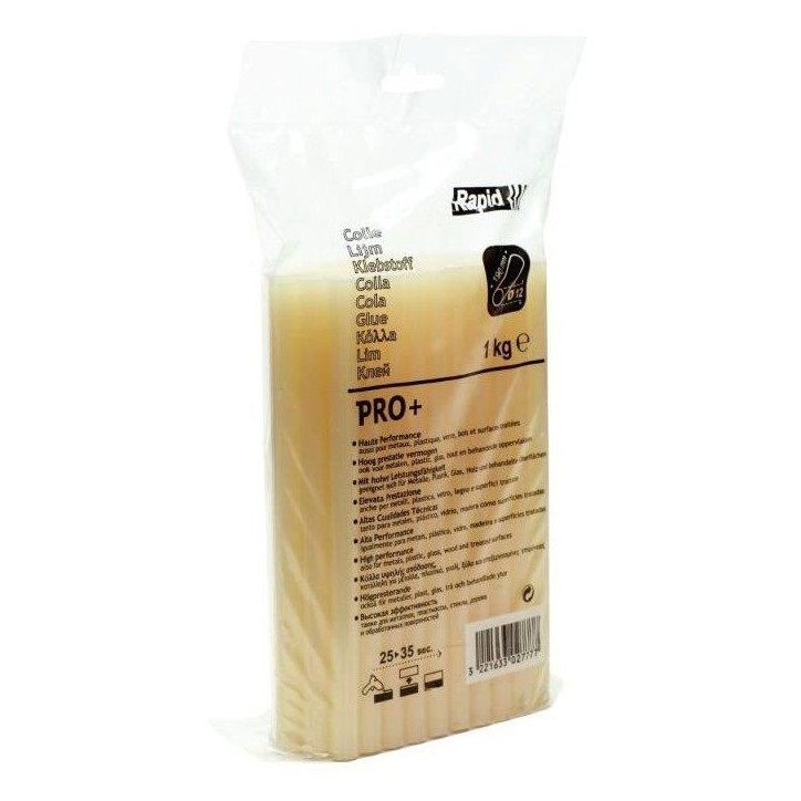 Bâton de colle PRO+ transparent 12 mm 1 kg - RAPID - 40302777