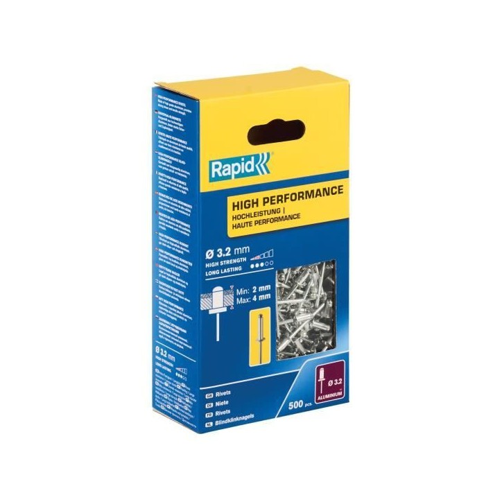 RAPID - Rivets - 3.2 x 8mm Alu ALU - Boite de 500 RAPID - Rivets - 3.2 x 8mm Alu ALU - Boite de 500
