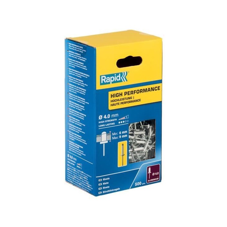 RAPID - Rivets - 4 x 12mm Alu ALU - Boite de 500 RAPID - Rivets - 4 x 12mm Alu ALU - Boite de 500