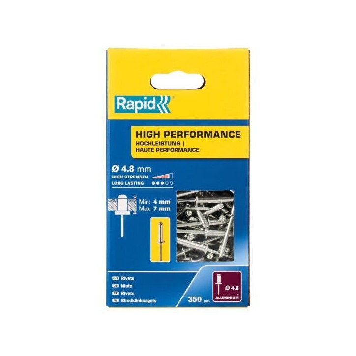 RAPID - Rivets - 4.8 x 10mm Alu ALU - Boite de 350 RAPID - Rivets - 4.8 x 10mm Alu ALU - Boite de 350