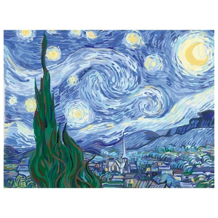 Ravensburger–CreArt Toiles 30x40 cm–Van Gogh/La nuit étoilée–Peinture par numéros–Adulte-Activité détente et créat Ravensburger–CreArt Toiles 30x40 cm–Van Gogh/La nuit étoilée–Peinture par numéros–Adulte-Activité détente et créat