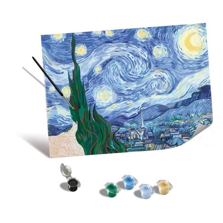 Ravensburger–CreArt Toiles 30x40 cm–Van Gogh/La nuit étoilée–Peinture par numéros–Adulte-Activité détente et créat Ravensburger–CreArt Toiles 30x40 cm–Van Gogh/La nuit étoilée–Peinture par numéros–Adulte-Activité détente et créat