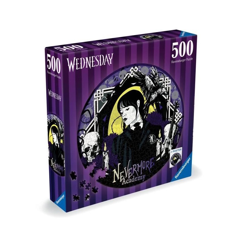 Puzzle rond 500 pieces Mercredi Adams, Dessins animés et BD, Des 10 a