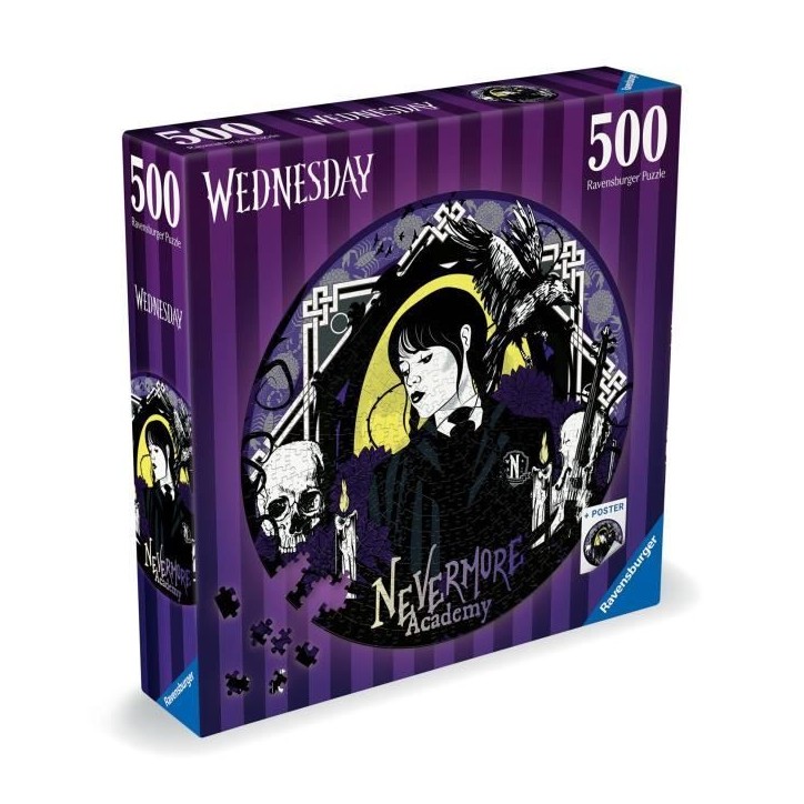 Puzzle rond 500 pieces Mercredi Adams, Dessins animés et BD, Des 10 ans, Ravensburger