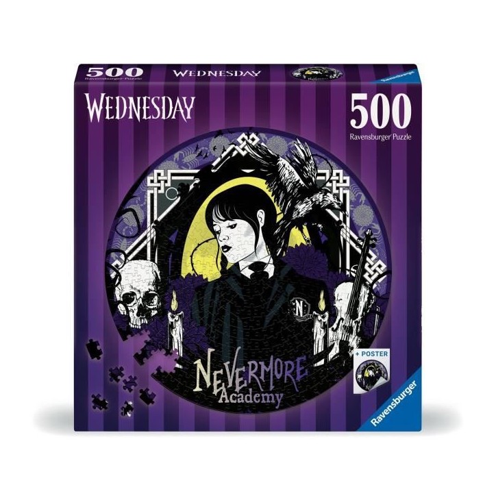 Puzzle rond 500 pieces Mercredi Adams, Dessins animés et BD, Des 10 ans, Ravensburger