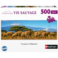 Nathan-Puzzle Adulte 500 pieces-Troupeau d'éléphants (panoramique)-d