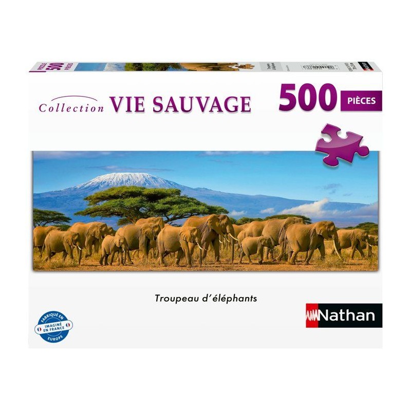 Nathan-Puzzle Adulte 500 pieces-Troupeau d'éléphants (panoramique)-d