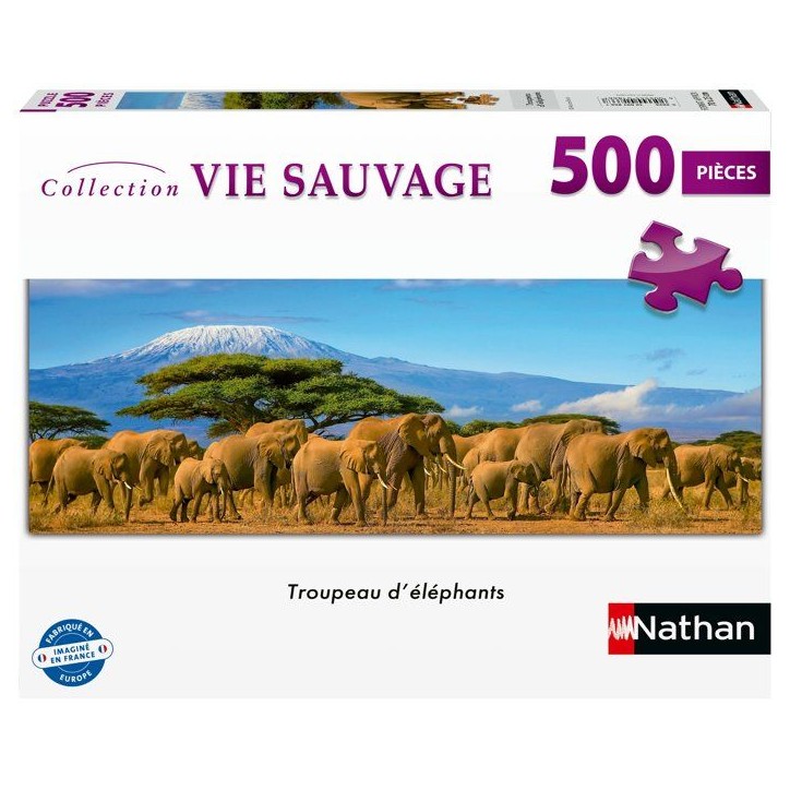 Nathan-Puzzle Adulte 500 pieces-Troupeau d'éléphants (panoramique)-des 12 ans-Pz qualité supérieure-Collection Vie sauvage 1 Nathan-Puzzle Adulte 500 pieces-Troupeau d'éléphants (panoramique)-des 12 ans-Pz qualité supérieure-Collection Vie sauvage 1