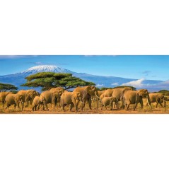 Nathan-Puzzle Adulte 500 pieces-Troupeau d'éléphants (panoramique)-des 12 ans-Pz qualité supérieure-Collection Vie sauvage 1