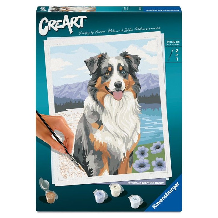 Ravensburger – CreArt 24x30 cm – Adulte – Peinture par numéros – Berger Australien – Loisir créatif – 12023114 Ravensburger – CreArt 24x30 cm – Adulte – Peinture par numéros – Berger Australien – Loisir créatif – 12023114