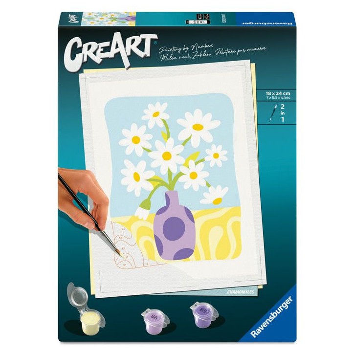 Ravensburger – CreArt 18x24 cm – Adulte – Peinture par numéros – Camomilles – Activité détente et créative – 120 Ravensburger – CreArt 18x24 cm – Adulte – Peinture par numéros – Camomilles – Activité détente et créative – 120