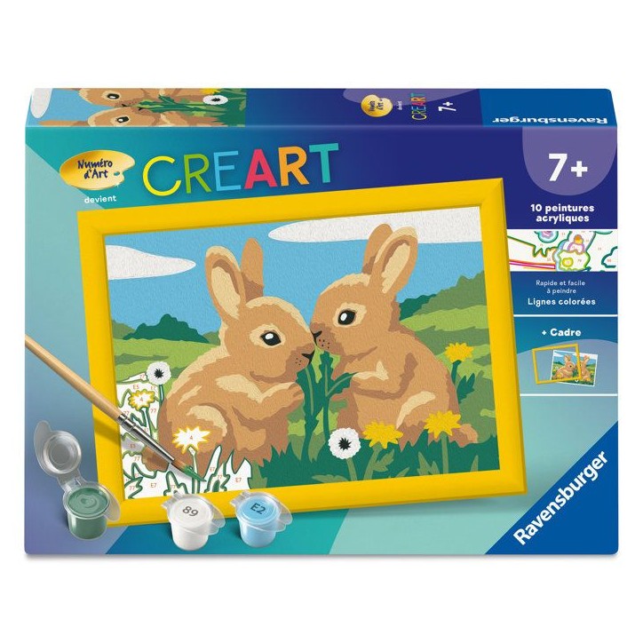 Ravensburger – CreArt Kids 13x18cm – Numéro d'Art – Lapins mignons – Kit de peinture par numéros – Des 7 ans – 120 Ravensburger – CreArt Kids 13x18cm – Numéro d'Art – Lapins mignons – Kit de peinture par numéros – Des 7 ans – 120