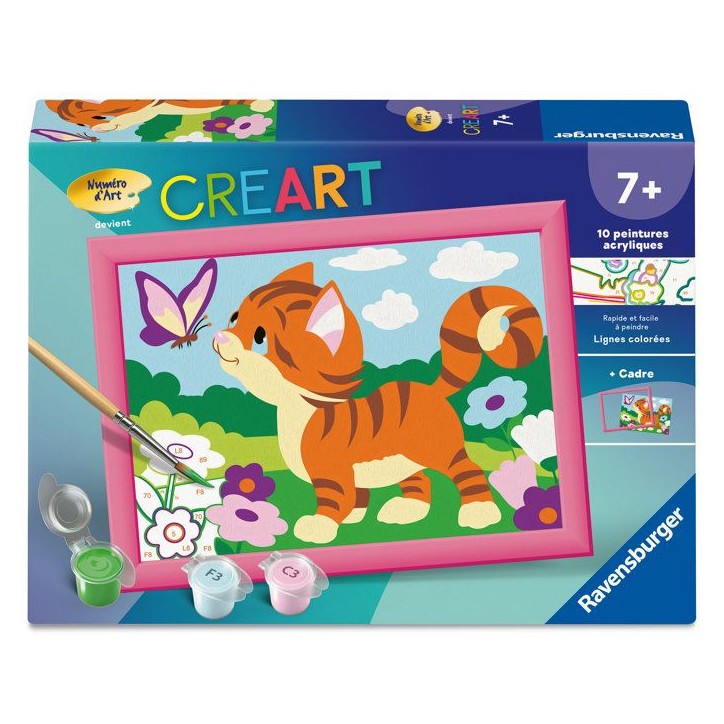 Ravensburger – CreArt Kids 13x18cm – Numéro d'Art – Chat avec papillons – Kit de peinture par numéros – Des 7 ans Ravensburger – CreArt Kids 13x18cm – Numéro d'Art – Chat avec papillons – Kit de peinture par numéros – Des 7 ans