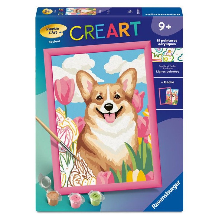 Ravensburger – CreArt Kids 18x24cm – Numéro d'Art – Corgi – Kit de peinture par numéros – Des 9 ans – 12023222 Ravensburger – CreArt Kids 18x24cm – Numéro d'Art – Corgi – Kit de peinture par numéros – Des 9 ans – 12023222