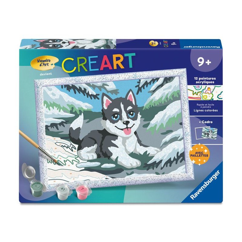 Ravensburger – CreArt Kids 18x24cm – Numéro d'Art – Huski neige
