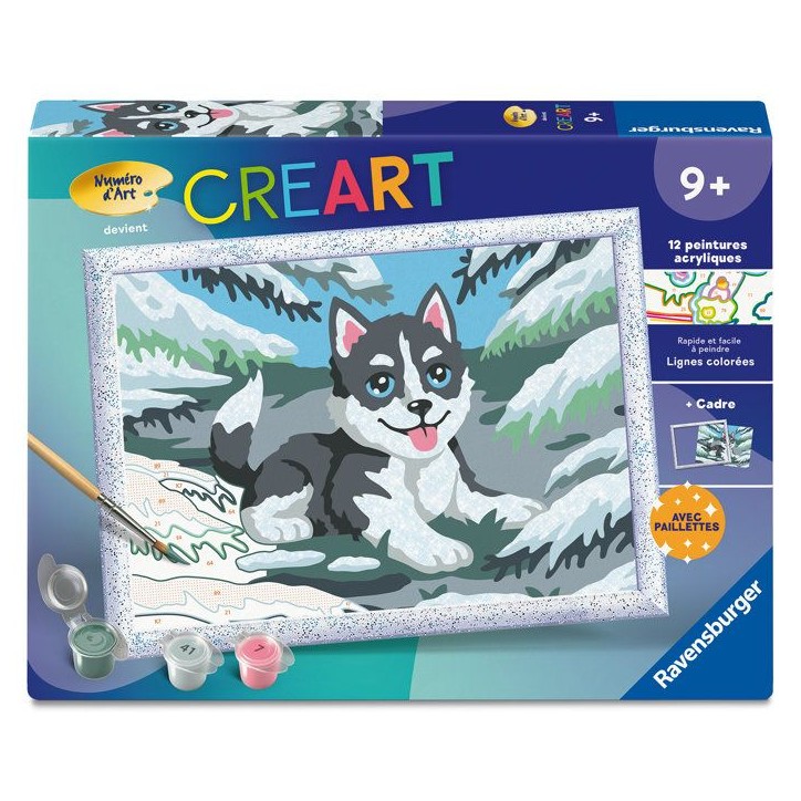 Ravensburger – CreArt Kids 18x24cm – Numéro d'Art – Huski neige – Kit de peinture par numéros – Des 7 ans – 120232 Ravensburger – CreArt Kids 18x24cm – Numéro d'Art – Huski neige – Kit de peinture par numéros – Des 7 ans – 120232