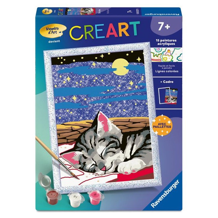 Ravensburger – CreArt Kids 18x24cm – Numéro d'Art – Chat reve – Kit de peinture par numéros – Des 7 ans – 12023227 Ravensburger – CreArt Kids 18x24cm – Numéro d'Art – Chat reve – Kit de peinture par numéros – Des 7 ans – 12023227